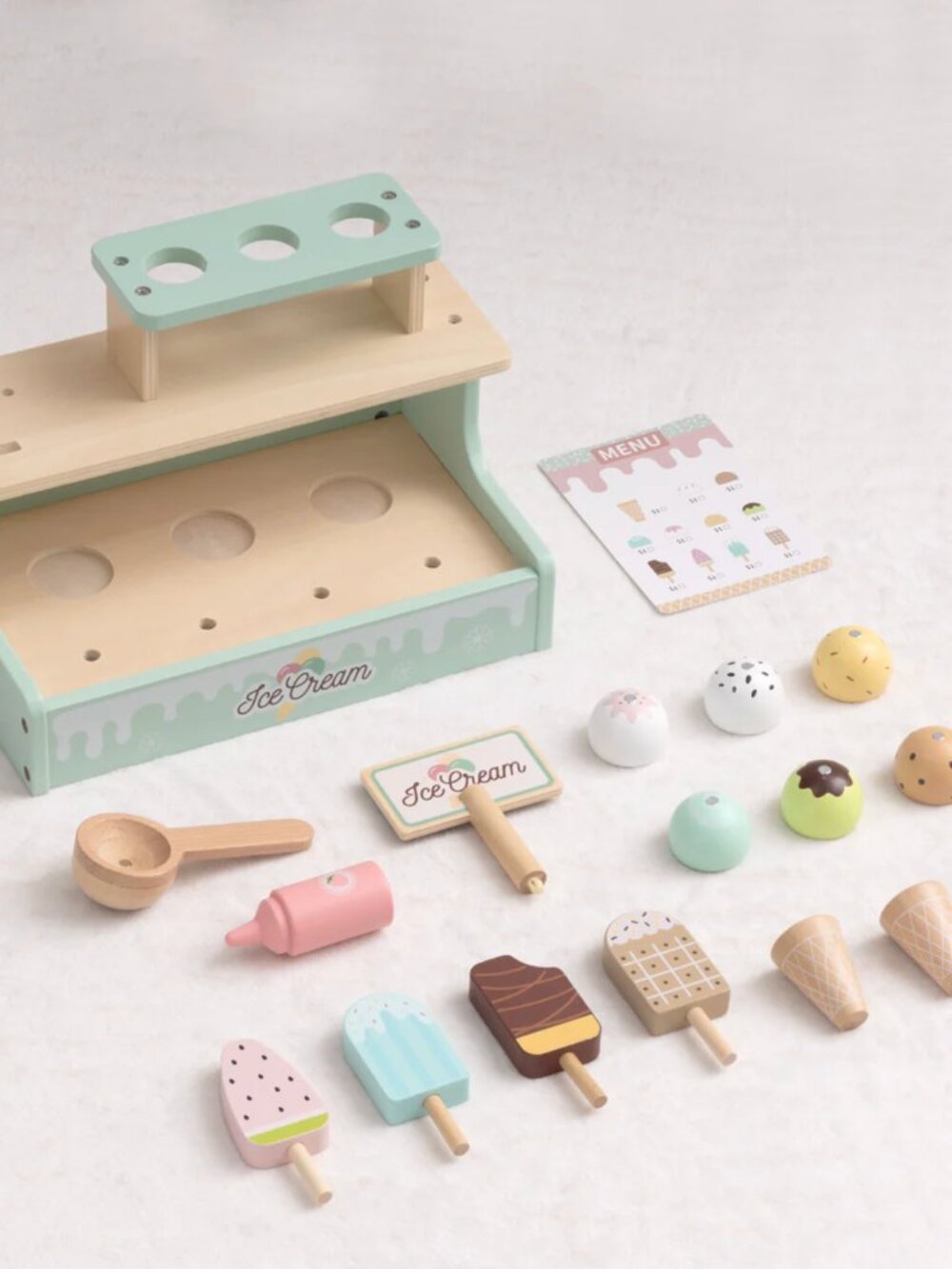 Montessori Wooden Ice Cream Shop Pretend Play Toy Set New - Picture 7 of 13